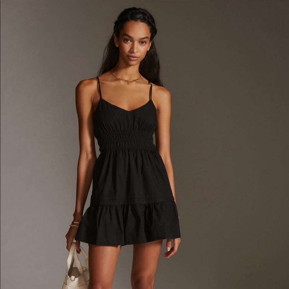 Anthropologie Black Ruffled Tiered Mini Dress